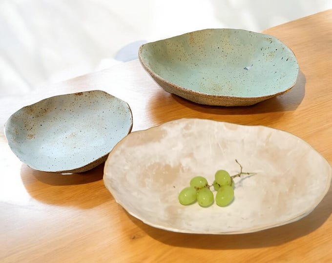Nesting Bowl Set,3, Rustic Pottery Bowls, Very Rustic, Set of 3, Hand formed, custom glaze, farmhouse table, rustic tableware,