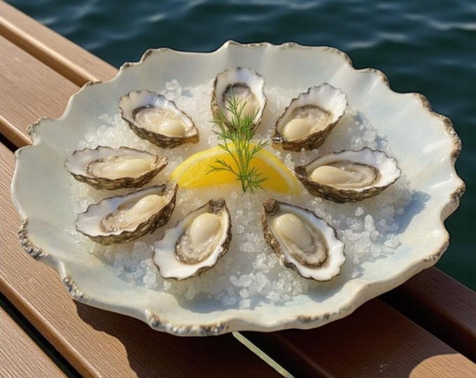 Platter, Oyster Plate, Serving Plate, Hand formed, custom glaze, farmhouse table, rustic tableware,