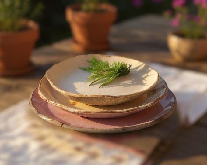 3pc Place Setting, Dinner Plate 9.5inches  with salad plate and bowl, RusticHand formed,customglaze, rustic tableware,