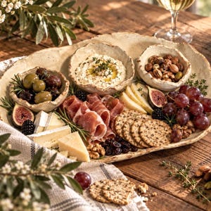 Gather & Graze Pottery Serving Set, Handmade Charcuterie Platter, Stoneware Appetizer Set, Grazing Board, Rustic Farmhouse Tableware