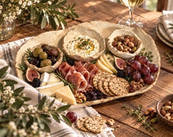Gather & Graze Pottery Serving Set, Handmade Charcuterie Platter, Stoneware Appetizer Set, Grazing Board, Rustic Farmhouse Tableware