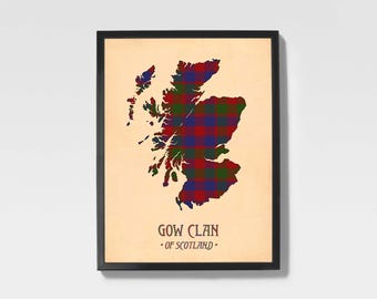 Stampa tartan del Clan Gow / Mappa scozzese bordeaux e marrone