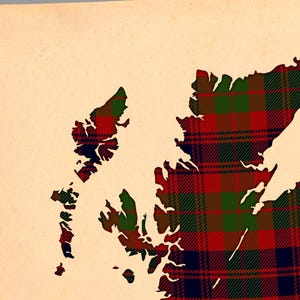 42. Argyll and Sutherland Tartan Print, bordowo-brązowa mapa Szkocji zdjęcie 5