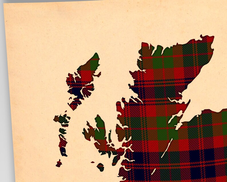 42. Argyll and Sutherland Tartan Print, bordowo-brązowa mapa Szkocji zdjęcie 5