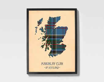 Clan Makinlay Tartan Print | Grey & Maroon Scottish Map Art