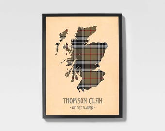Stampa tartan Thomson / Mappa scozzese in marrone e grigio