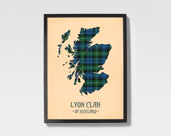 Estampado de tartán del clan Lyon / Mapa escocés en verde y gris