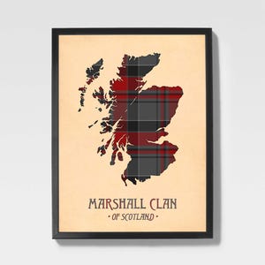 Estampado de tartán Marshall / Mapa escocés en tonos granate y rojo