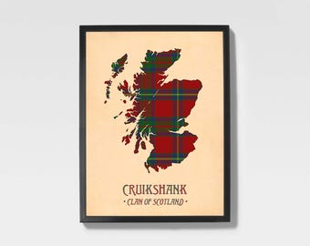 Stampa tartan del Clan Cruikshank / Mappa scozzese bordeaux e rossa
