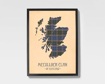 Stampa tartan McCulloch / Opera d'arte di famiglia scozzese nei toni del blu e del grigio
