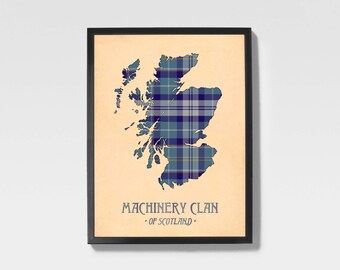 Estampado de tartán de maquinaria de clan / Arte de mapa escocés en azul y azul marino