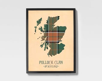 Stampa tartan del Clan Pollock / Mappa scozzese in marrone e grigio