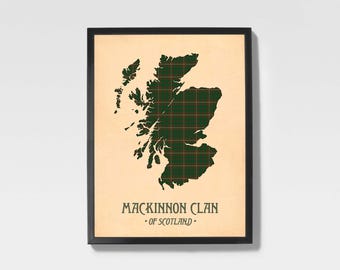Clan Mackinnon Tartan Print | Brown & Green Scottish Map Art