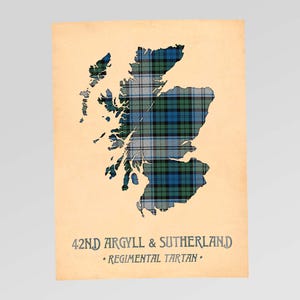 42. Argyll and Sutherland Tartan Print, bordowo-brązowa mapa Szkocji Style #9