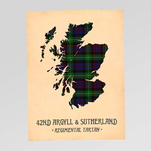42. Argyll and Sutherland Tartan Print, bordowo-brązowa mapa Szkocji Style #6