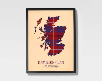 Stampa tartan del Clan Hamilton / Mappa scozzese bordeaux e rossa