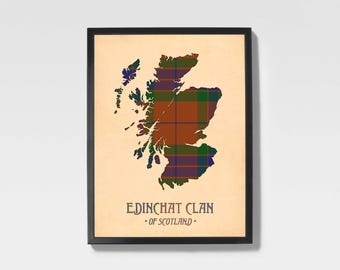 Stampa tartan del Clan Edinchat / Mappa scozzese bordeaux e rossa