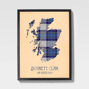 Dunnett Tartan Print | Blue & Navy Scottish Map Art