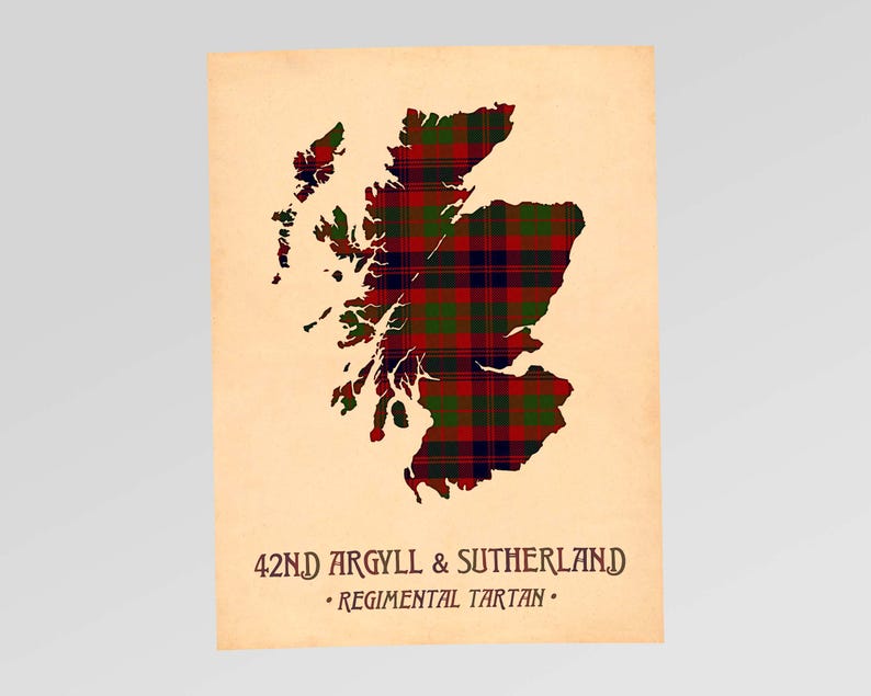 42. Argyll and Sutherland Tartan Print, bordowo-brązowa mapa Szkocji Style #1