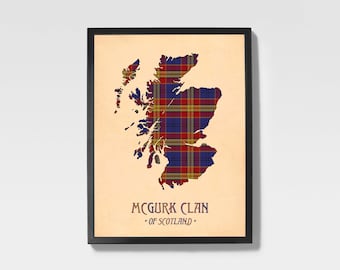 Clan Mcgurk Tartan Print | Maroon & Brown Scottish Map Art