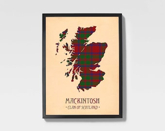 Clan Mackintosh Tartan Print | Maroon & Brown Scottish Map Art