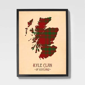 Clan Kyle Tartan Print | Red & Maroon Scottish Map Art