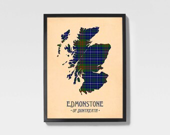 Clan Edmonstone Tartan-tryck | Grön & Marinblå skotsk kartkonst