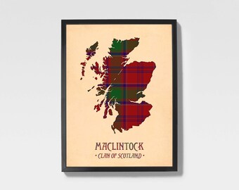 Clan Maclintock Tartan Print | Brown & Maroon Scottish Map Art