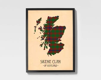Stampa tartan del clan Skene / Mappa scozzese marrone e bordeaux