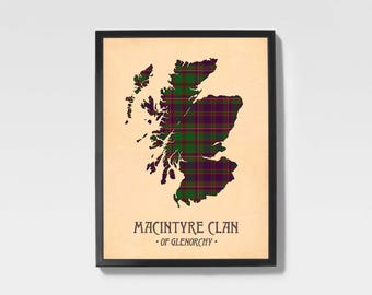 Clan Macintyre Tartan Print | Brown & Maroon Scottish Map Art