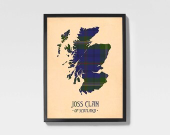 Clan Joss Tartan Print | Navy & Brown Scottish Map Art