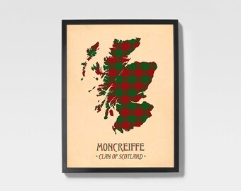 Estampado de tartán del clan Moncrieff / Mapa escocés rojo y marrón