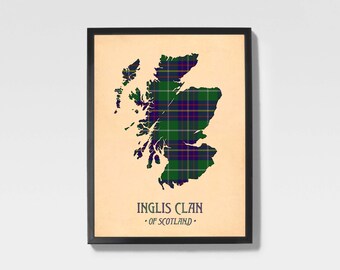 Clan Inglis Tartantryck | Marinblå och grön skotsk kartkonst