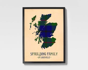 Spaulding Tartan-tryck | Marinblått och grönt skotskt familjekonstverk