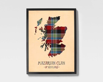 Mazarian Tartan Print | Maroon & Grey Scottish Family Artwork