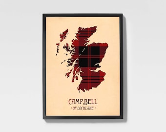Stampa tartan del Clan Campbell / Mappa scozzese bordeaux e rossa
