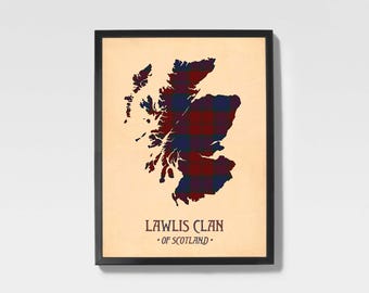 Stampa tartan del Clan Lawlis / Mappa scozzese bordeaux e nera