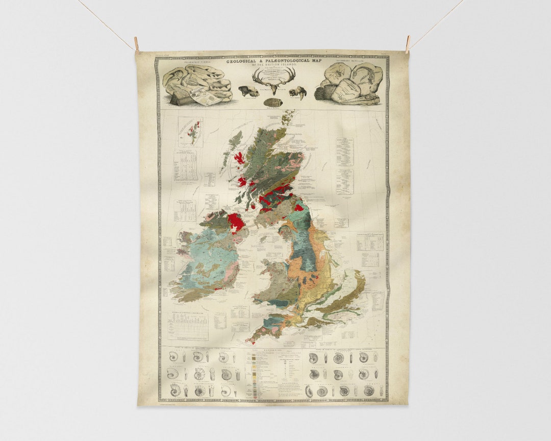 Tapestry Paleontology Map of Great Britain 1848 Woven Wall - Etsy