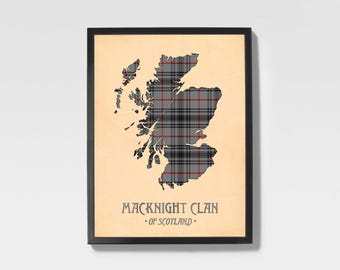 Stampa tartan Macknight / Opera d'arte di famiglia scozzese nei toni del grigio e del bordeaux