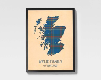 Wylie-tartanprint | Blauw en grijs Schots familiekunstwerk