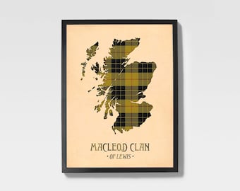 Clan Macleod Tartan Druck | Brown & Orange Scottish Map Kunst