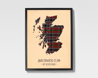Stampa tartan del Clan Borthwick / Mappa scozzese bordeaux e nera