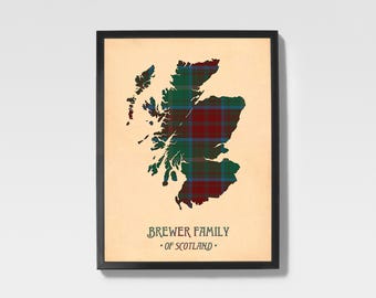 Stampa tartan Brewer / Opera d'arte di famiglia scozzese nei toni del verde e del marrone