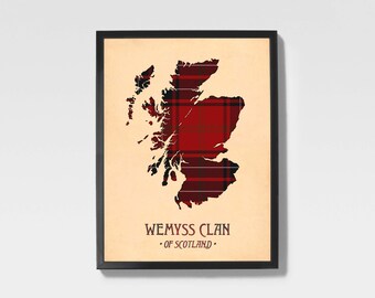 Stampa tartan del clan Wemyss / Mappa scozzese bordeaux e rossa