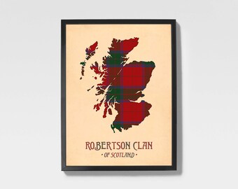 Clan Robertson Tartan Print | Maroon & Red Scottish Map Art