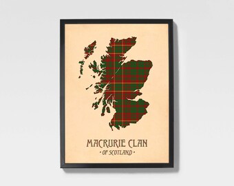 Clan Macrurie Tartan Print | Brown & Green Scottish Map Art