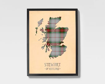 Stewart Royal Tartan Print | Brown & Green Scottish Map Art
