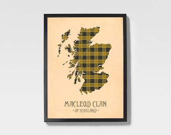 Clan Macleod Tartan Druck | Brown & Orange Scottish Map Kunst