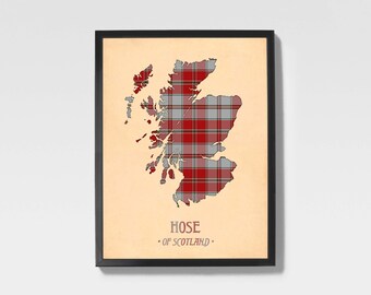 Stampa tartan del Clan Hose / Mappa scozzese bordeaux e rossa
