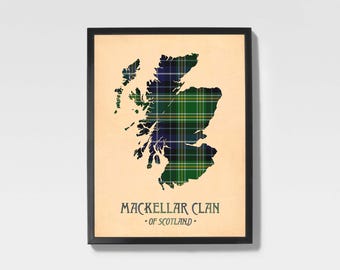 Clan Mackellar Tartan Print | Green & Black Scottish Map Art